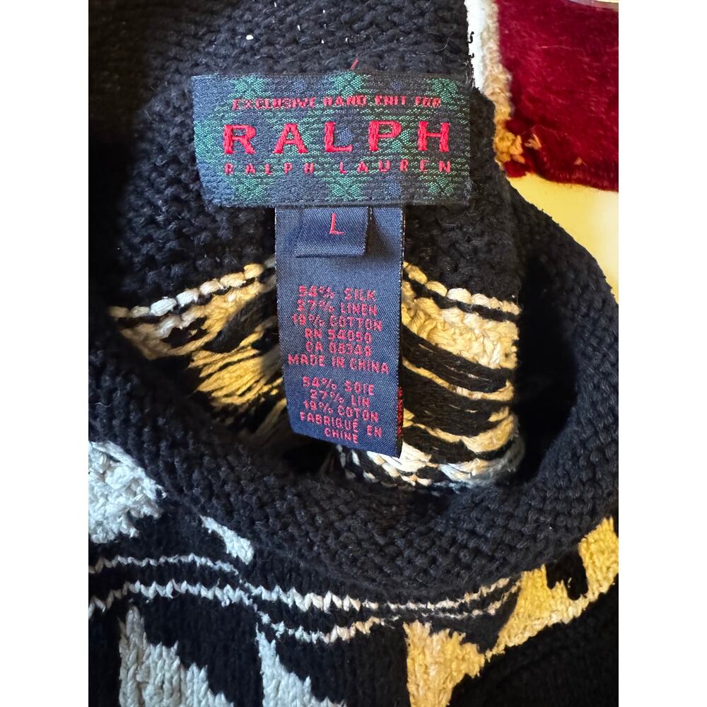 Ralph Lauren Black and Cream Patterned Sleeveless Crewneck Sweater - Picture 5 of 5